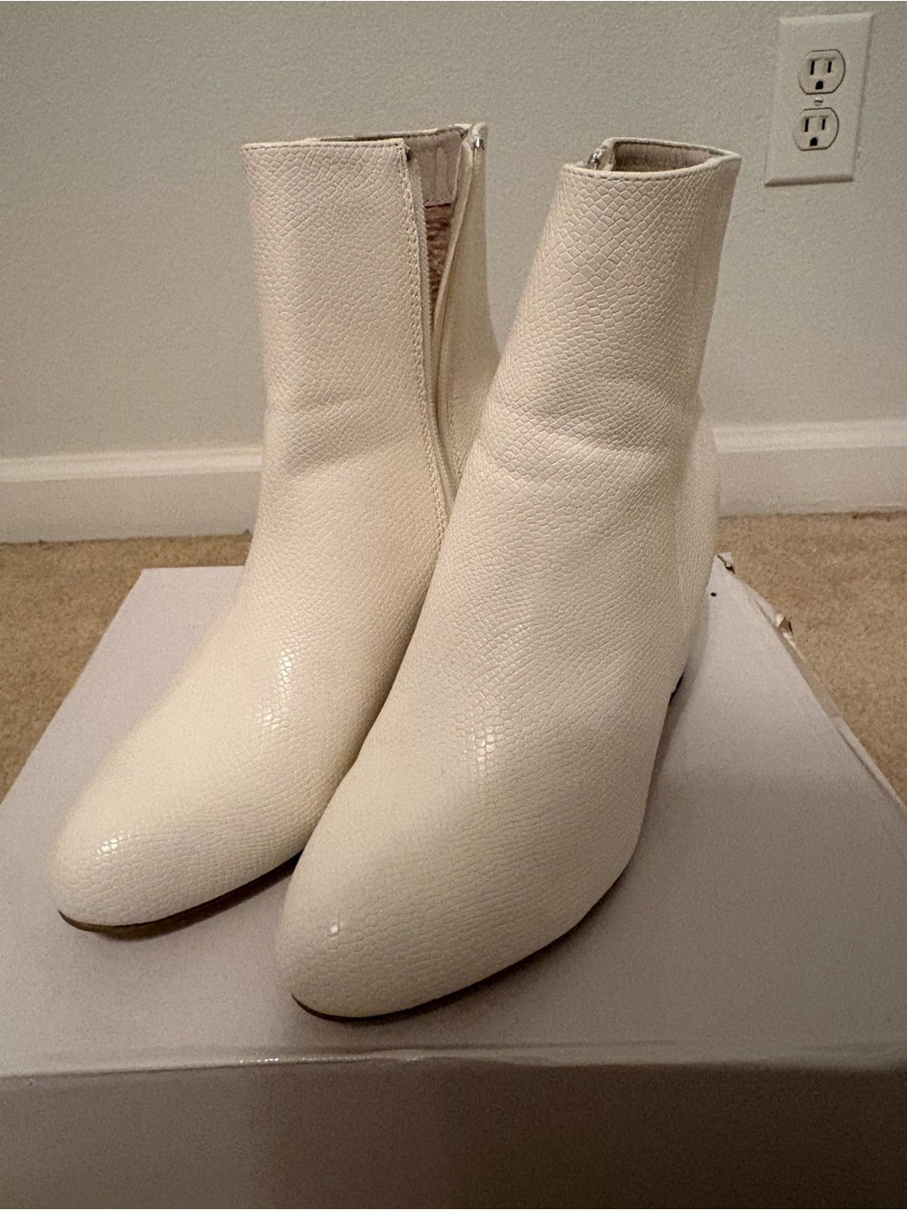 Women’s White Ankle Booties - Sleek Textured Finish